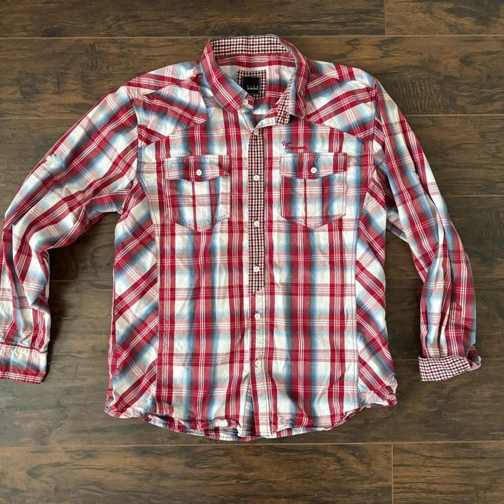Five Diamonds Men’s Button Front Plaid Shirt